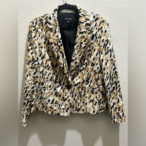 Evan Picone Black, White & Gold Leopard-Print Single-Button Blazer